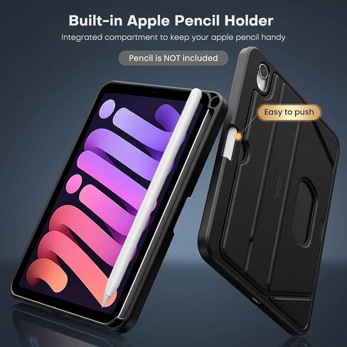 OMOTON Case for iPad mini 7 A17 Pro 7th Generation Mini 6 6th Gen (8.3-inch, 2024/2021), Soft TPU Protective Cover with Mutiple Angle Adjustible Kickstand and Pencil Hoder, Black in Kuwait