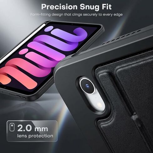 OMOTON Case for iPad mini 7 A17 Pro 7th Generation Mini 6 6th Gen (8.3-inch, 2024/2021), Soft TPU Protective Cover with Mutiple Angle Adjustible Kickstand and Pencil Hoder, Black in Kuwait