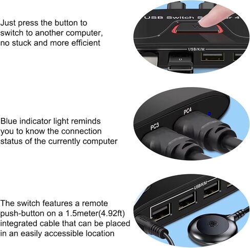 4 Port USB KVM Switcher for Sharing Keyboard Mouse and Peripherals Among 4 Computers Featuring Button Controller Switchi in Kuwait