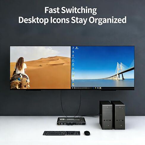 HDMI KVM Switch 2 Monitors 2 Computers 4K@60Hz, USB 3.0 Hub for Keyboard Mouse Sharing, Hotkey/Panel/Remote Control, Support Extended & Copy Display HDCP 2.3, Plug and Play in Kuwait