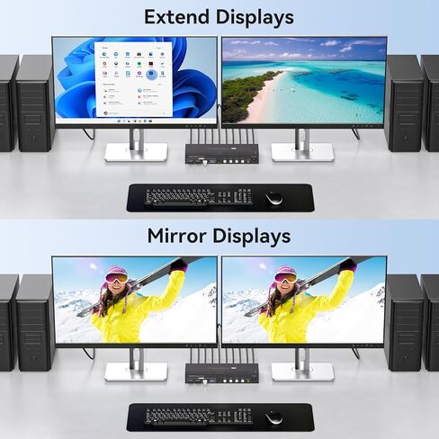 KVM Switch 4 أجهزة كمبيوتر 2 شاشات HDMI 4K60 هرتز EDID محاكاة 4 منافذ KVM Switch لـ 4 أجهزة كمبيوتر لمشاركة الشاشات المزدوجة و4 أجهزة طرفية USB 3.0 تدعم أوضاع النسخ/التمديد مع وحدة التحكم باللون الأسود in Kuwait
