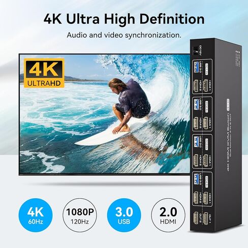 KVM Switch 4 أجهزة كمبيوتر 2 شاشات HDMI 4K60 هرتز EDID محاكاة 4 منافذ KVM Switch لـ 4 أجهزة كمبيوتر لمشاركة الشاشات المزدوجة و4 أجهزة طرفية USB 3.0 تدعم أوضاع النسخ/التمديد مع وحدة التحكم باللون الأسود in Kuwait