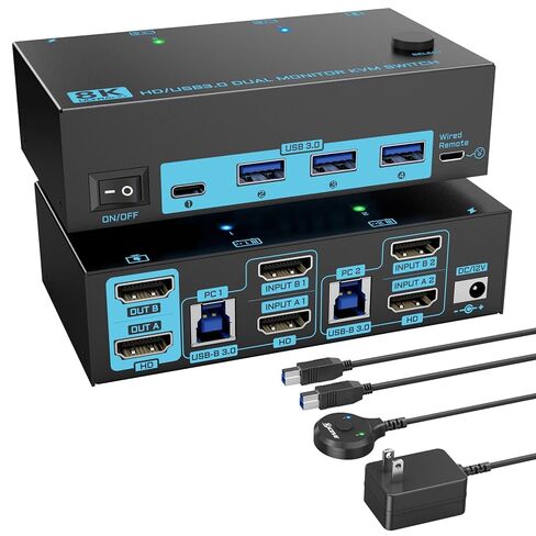 8K/4K KVM Switch 3 Monitors 3 Computers Triple Monitor 3 Port 2 Displayport 1.4 and HDMI 2.1 USB 3.0 KVM Switches, DP 1.4 Supports 8K@30Hz/4K@144Hz, HDMI Supports 8K@60Hz /4K@120Hz with Wired Remote in Kuwait