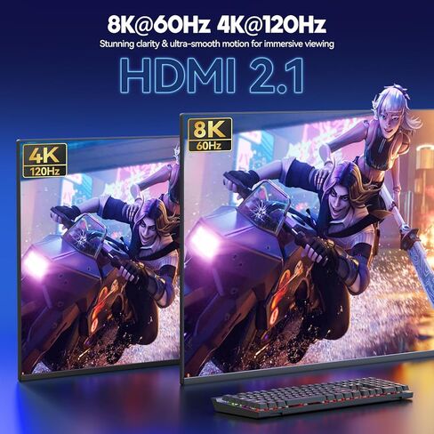 8K HDMI 2.1 مفتاح KVM للوحة المفاتيح الميكانيكية، محول KVM مدمج بمنفذين لجهازي كمبيوتر وشاشة واحدة، يدعم 8K@60 هرتز 4K@120 هرتز، محور USB 2.0، تمرير مفتاح N بإضاءة خلفية RGB، جهاز تحكم سلكي متضمن in Kuwait