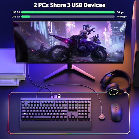 8K HDMI 2.1 مفتاح KVM للوحة المفاتيح الميكانيكية، محول KVM مدمج بمنفذين لجهازي كمبيوتر وشاشة واحدة، يدعم 8K@60 هرتز 4K@120 هرتز، محور USB 2.0، تمرير مفتاح N بإضاءة خلفية RGB، جهاز تحكم سلكي متضمن in Kuwait