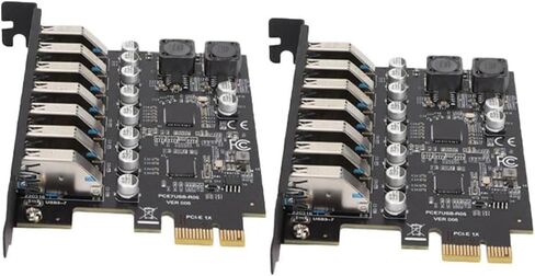 بطاقة توسيع 2X 7 منافذ USB3.2 Gen1 PCIe - سوداء، 5 جيجابت في الثانية، واجهة PCIe x1، برنامج تشغيل متضمن، تعمل على WinXP إلى Win11 وLinux in Kuwait