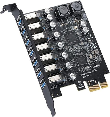 بطاقة توسيع 2X 7 منافذ USB3.2 Gen1 PCIe - سوداء، 5 جيجابت في الثانية، واجهة PCIe x1، برنامج تشغيل متضمن، تعمل على WinXP إلى Win11 وLinux in Kuwait