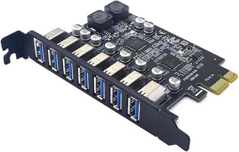 بطاقة توسيع 2X 7 منافذ USB3.2 Gen1 PCIe - سوداء، 5 جيجابت في الثانية، واجهة PCIe x1، برنامج تشغيل متضمن، تعمل على WinXP إلى Win11 وLinux in Kuwait