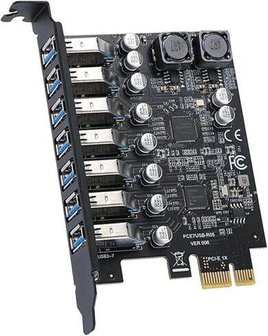 بطاقة توسيع 2X 7 منافذ USB3.2 Gen1 PCIe - سوداء، 5 جيجابت في الثانية، واجهة PCIe x1، برنامج تشغيل متضمن، تعمل على WinXP إلى Win11 وLinux in Kuwait