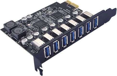 بطاقة توسيع 2X 7 منافذ USB3.2 Gen1 PCIe - سوداء، 5 جيجابت في الثانية، واجهة PCIe x1، برنامج تشغيل متضمن، تعمل على WinXP إلى Win11 وLinux in Kuwait