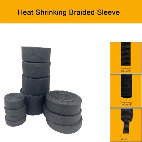 Heat Shrink Braided Sleeving 2:1 Shrinkable Fabric Cable Sheathing Wire Tubing Management Abrasion Protectors Flexibility 3/8" ID-35FT in Kuwait