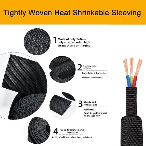 Heat Shrink Braided Sleeving 2:1 Shrinkable Fabric Cable Sheathing Wire Tubing Management Abrasion Protectors Flexibility 3/8" ID-35FT in Kuwait