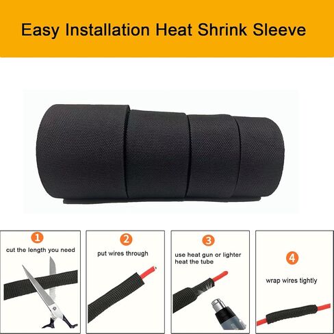 Heat Shrink Braided Sleeving 2:1 Shrinkable Fabric Cable Sheathing Wire Tubing Management Abrasion Protectors Flexibility 3/8" ID-35FT in Kuwait