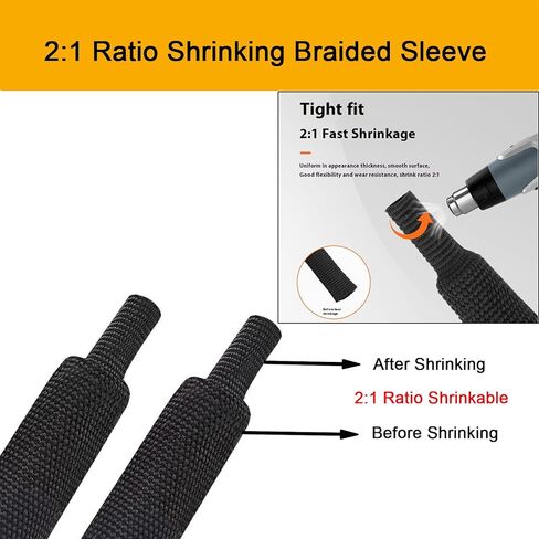 Heat Shrink Braided Sleeving 2:1 Shrinkable Fabric Cable Sheathing Wire Tubing Management Abrasion Protectors Flexibility 3/8" ID-35FT in Kuwait