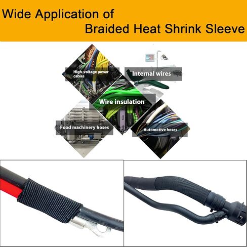 Heat Shrink Braided Sleeving 2:1 Shrinkable Fabric Cable Sheathing Wire Tubing Management Abrasion Protectors Flexibility 3/8" ID-35FT in Kuwait