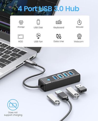 موزع USB 3.0، موزع USB بـ 4 منافذ مع كابل طويل 1.0 متر، محول موسع USB 3.0 متعدد المنافذ لأجهزة الكمبيوتر المحمول من النوع C، محرك فلاش، وحدة التحكم، لوحة المفاتيح، الماوس، محرك الأقراص الصلبة in Kuwait