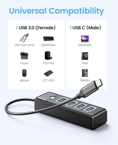 موزع USB 3.0، موزع USB بـ 4 منافذ مع كابل طويل 1.0 متر، محول موسع USB 3.0 متعدد المنافذ لأجهزة الكمبيوتر المحمول من النوع C، محرك فلاش، وحدة التحكم، لوحة المفاتيح، الماوس، محرك الأقراص الصلبة in Kuwait