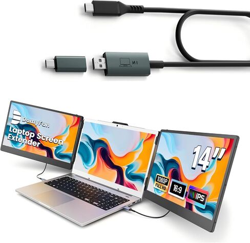 موسع شاشة الكمبيوتر المحمول domyfan 14 بوصة مع HUB/USB/HDMI التوصيل والتشغيل لنظام التشغيل Windows، MacOS M1 M2 M3 in Kuwait