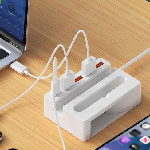 محطة شحن USB بخمسة منافذ مع حامل حامل، قاعدة شحن متعددة الأجهزة للهواتف والأجهزة اللوحية والإلكترونيات، شاحن سطح المكتب للمنزل والمكتب in Kuwait