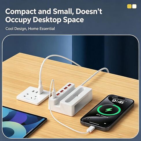 محطة شحن USB بخمسة منافذ مع حامل حامل، قاعدة شحن متعددة الأجهزة للهواتف والأجهزة اللوحية والإلكترونيات، شاحن سطح المكتب للمنزل والمكتب in Kuwait