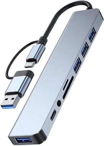 موزع USB-C 8 في 1 مع قارئ بطاقات إيثرنت وقاعدة توصيل USB 3.0 متوافقة مع أجهزة MacBook وiPad Pro in Kuwait