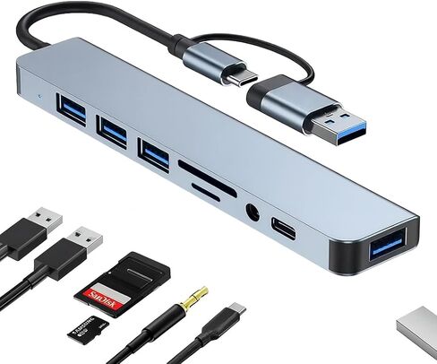 موزع USB-C 8 في 1 مع قارئ بطاقات إيثرنت وقاعدة توصيل USB 3.0 متوافقة مع أجهزة MacBook وiPad Pro in Kuwait