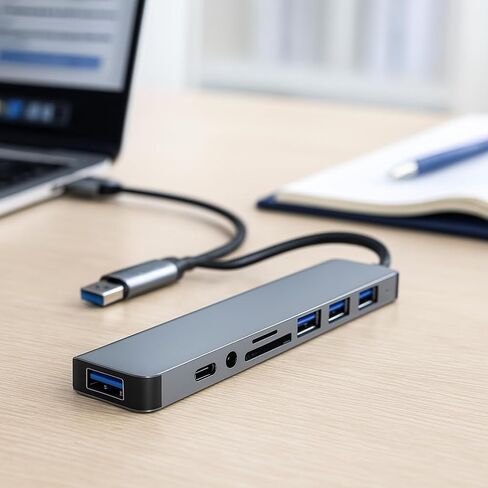 موزع USB-C 8 في 1 مع قارئ بطاقات إيثرنت وقاعدة توصيل USB 3.0 متوافقة مع أجهزة MacBook وiPad Pro in Kuwait