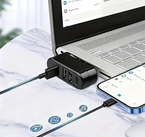 محور USB 3.0 ذو 4 منافذ [قابل للدوران 90 درجة/180 درجة]، مقسم USB مع منفذ USB C بقدرة 5 وات، موسع USB للوحة المفاتيح، القرص الصلب المحمول، قرص U، الكاميرا، الماوس إلخ، ملحقات الكمبيوتر المحمول in Kuwait