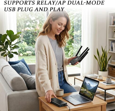 موسع واي فاي USB (300 ميجا بت في الثانية)، معزز نطاق الشبكة المحمولة، محول USB واي فاي لاسلكي لسطح المكتب والكمبيوتر الشخصي - 4 هوائيات عالية الكسب in Kuwait