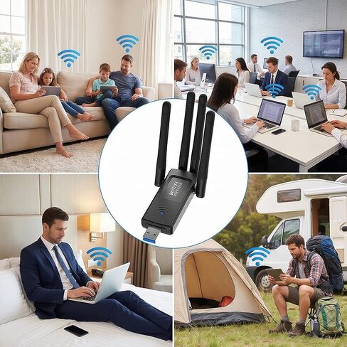 موسع واي فاي USB (300 ميجا بت في الثانية)، معزز نطاق الشبكة المحمولة، محول USB واي فاي لاسلكي لسطح المكتب والكمبيوتر الشخصي - 4 هوائيات عالية الكسب in Kuwait