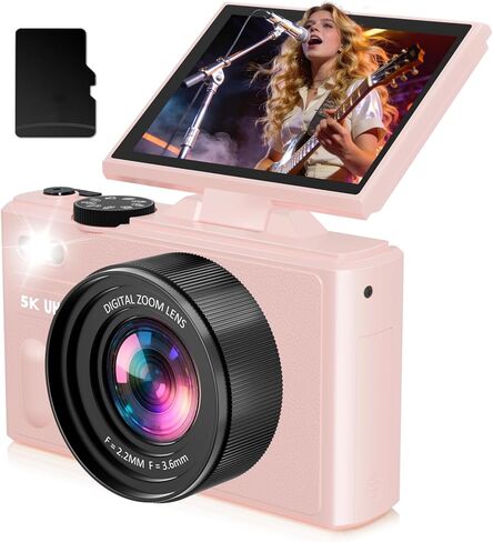 5K Digital Camera for Photography,80MP Digital Camera with 3" 180° Flip Screen with 18X Zoom,64GB SD Card,Travel Camera for YouTube with Anti-Shake,Vlogging Camera for Teens, Black in Saudi Arabia