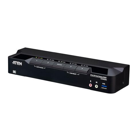 ATEN CS1944DPA 4 منافذ USB 3.0 8K عرض مزدوج DisplayPort KVM سويتش وكابلات، تحكم في 4 أجهزة كمبيوتر مع شاشتين، 1 لوحة مفاتيح وماوس، 8K@60 هرتز، 4K@120 هرتز، مفتاح HotKey، زر ضغط، منفذ بعيد أو مفتاح RS-232 in Kuwait
