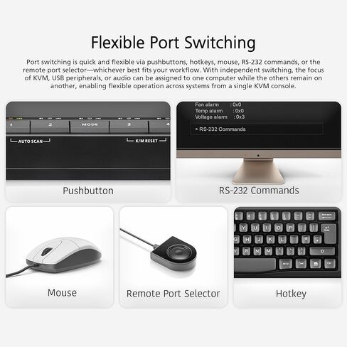 ATEN CS1944DPA 4 منافذ USB 3.0 8K عرض مزدوج DisplayPort KVM سويتش وكابلات، تحكم في 4 أجهزة كمبيوتر مع شاشتين، 1 لوحة مفاتيح وماوس، 8K@60 هرتز، 4K@120 هرتز، مفتاح HotKey، زر ضغط، منفذ بعيد أو مفتاح RS-232 in Kuwait
