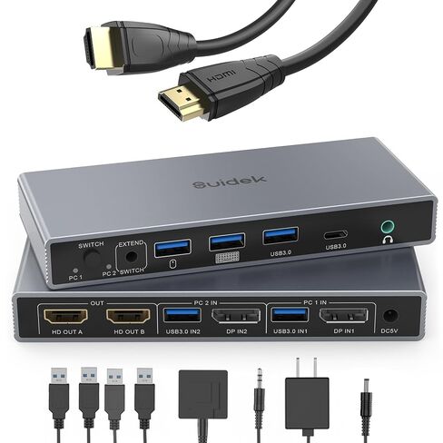 SUIDEK HDMI Displayport KVM Switch 2 Monitors 2 Computers & 2 Pack 4K HDMI Cable in Kuwait