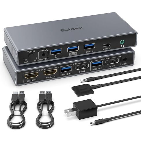 SUIDEK HDMI Displayport KVM Switch 2 Monitors 2 Computers & 2 Pack 4K HDMI Cable in Kuwait