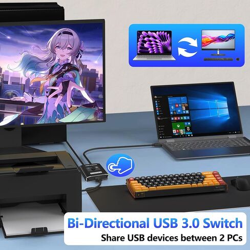 محول USB 3.0، محول USB ثنائي الاتجاه 1 في 2 مخرج/ 2 في 1 مخرج، محول USB من الألومنيوم 2 جهاز كمبيوتر يشارك أجهزة USB للطابعة ولوحة المفاتيح والماسح الضوئي والماوس، متوافق مع Win/Mac/Linux in Kuwait