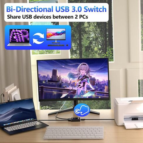محول USB 3.0، محول USB ثنائي الاتجاه 1 في 2 مخرج/ 2 في 1 مخرج، محول USB من الألومنيوم 2 جهاز كمبيوتر يشارك أجهزة USB للطابعة ولوحة المفاتيح والماسح الضوئي والماوس، متوافق مع Win/Mac/Linux in Kuwait