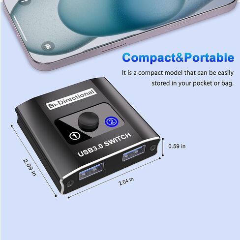 محول USB 3.0، محول USB ثنائي الاتجاه 1 في 2 مخرج/ 2 في 1 مخرج، محول USB من الألومنيوم 2 جهاز كمبيوتر يشارك أجهزة USB للطابعة ولوحة المفاتيح والماسح الضوئي والماوس، متوافق مع Win/Mac/Linux in Kuwait