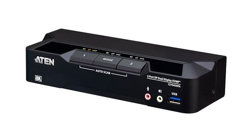 ATEN CS1942DPA 2-Port USB 3.0 8K ثنائي العرض DisplayPort KVM Switch & Cables، التحكم في 2 جهاز كمبيوتر مع شاشتين، 1 لوحة مفاتيح وماوس، 8K @ 60 هرتز، 4K @ 120 هرتز، مفتاح HotKey، زر ضغط، منفذ بعيد أو مفتاح RS-232 in Kuwait
