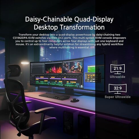ATEN CS1942DPA 2-Port USB 3.0 8K ثنائي العرض DisplayPort KVM Switch & Cables، التحكم في 2 جهاز كمبيوتر مع شاشتين، 1 لوحة مفاتيح وماوس، 8K @ 60 هرتز، 4K @ 120 هرتز، مفتاح HotKey، زر ضغط، منفذ بعيد أو مفتاح RS-232 in Kuwait