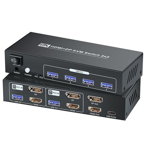 8K60 هرتز 4K120 هرتز HDMI + منفذ عرض KVM Switch 2 شاشات 2 جهاز كمبيوتر، USB 3.0 HDMI DP 2 منفذ شاشة مزدوجة KVM Switch لجهازي كمبيوتر مشاركة مجموعة واحدة من لوحة المفاتيح والماوس وشاشتين in Kuwait