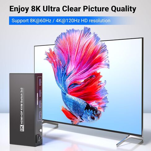 8K60 هرتز 4K120 هرتز HDMI + منفذ عرض KVM Switch 2 شاشات 2 جهاز كمبيوتر، USB 3.0 HDMI DP 2 منفذ شاشة مزدوجة KVM Switch لجهازي كمبيوتر مشاركة مجموعة واحدة من لوحة المفاتيح والماوس وشاشتين in Kuwait