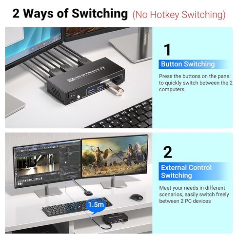 8K60 هرتز 4K120 هرتز HDMI + منفذ عرض KVM Switch 2 شاشات 2 جهاز كمبيوتر، USB 3.0 HDMI DP 2 منفذ شاشة مزدوجة KVM Switch لجهازي كمبيوتر مشاركة مجموعة واحدة من لوحة المفاتيح والماوس وشاشتين in Kuwait