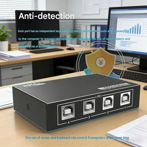 محول KVM بـ 4 منافذ USB، لوحة مفاتيح وماوس ووحدة تحكم في الألعاب - تحكم متعدد الأجهزة بنقرة واحدة لبث ألعاب DNF وإعداد محطة العمل المكتبية in Kuwait