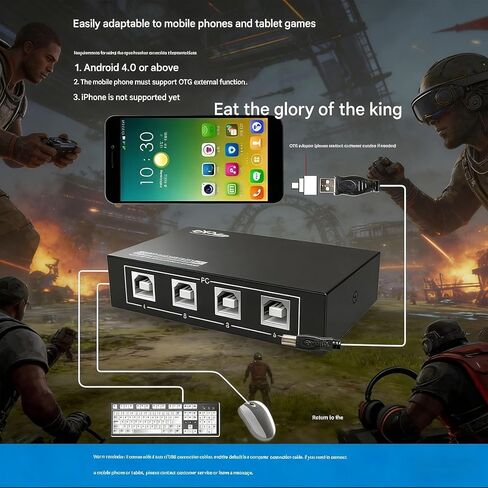 محول KVM بـ 4 منافذ USB، لوحة مفاتيح وماوس ووحدة تحكم في الألعاب - تحكم متعدد الأجهزة بنقرة واحدة لبث ألعاب DNF وإعداد محطة العمل المكتبية in Kuwait