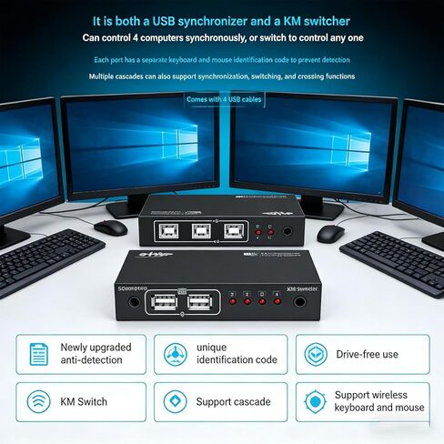 محول KVM بـ 4 منافذ USB، لوحة مفاتيح وماوس ووحدة تحكم في الألعاب - تحكم متعدد الأجهزة بنقرة واحدة لبث ألعاب DNF وإعداد محطة العمل المكتبية in Kuwait