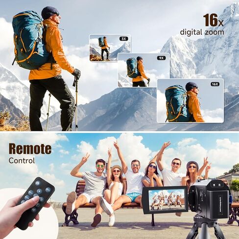 5K Video Camera Camcorder, UHD 64MP Vlogging Camera for Youtube with 3.0" 270° Rotatable Touchscreen, 16X Zoom Video Recorder with IR Night Vision/Microphone/Stabilizer/Lens Hood/2 Batteries/32GB Card in Kuwait