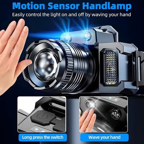 Wrrozz Headlamp Rechargeable Head Lamp LED, Super Bright Motion Sensor Head Light with Red/White/Blue Light, Waterproof Adults Forehead Flashlight Headlight for Camping, Running, Hiking, Fishing in Kuwait