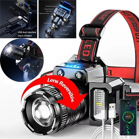 Wrrozz Headlamp Rechargeable Head Lamp LED, Super Bright Motion Sensor Head Light with Red/White/Blue Light, Waterproof Adults Forehead Flashlight Headlight for Camping, Running, Hiking, Fishing in Kuwait