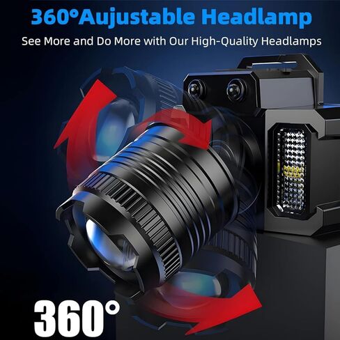 Wrrozz Headlamp Rechargeable Head Lamp LED, Super Bright Motion Sensor Head Light with Red/White/Blue Light, Waterproof Adults Forehead Flashlight Headlight for Camping, Running, Hiking, Fishing in Kuwait
